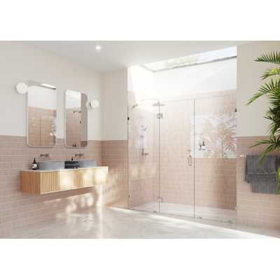 Stellar 79.25 in. x 78 in. Fully Frameless 3 Panel Inline Hinge Shower Door