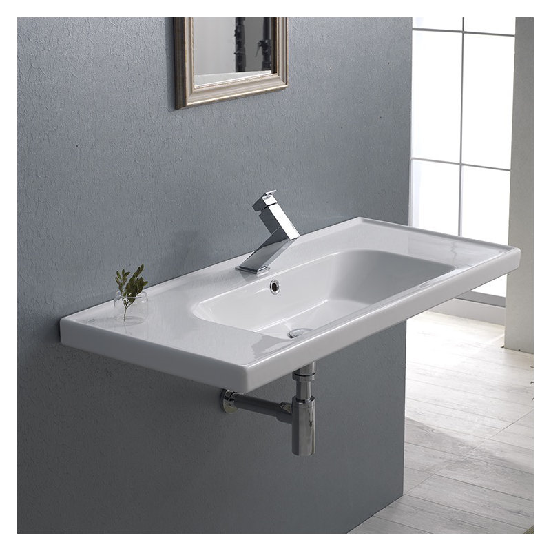 CeraStyle By Nameeks Frame 17.72'' Glossy White Ceramic Rectangular Drop-in, Wall Mount Bathroom Sink with Overflow, 3 Hole