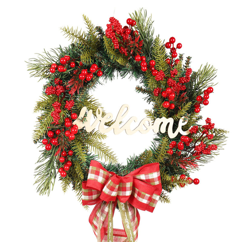 45cm Artificial Christmas Wreath with Red Berries