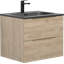 Meuble-lavabo mural simple avec comptoir en quartz noir et meuble-lavabo au fini bois naturel Passonno-726589601
