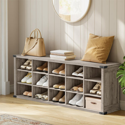 Sarana 15 Pair Shoe Storage Bench with Adjustable Shelves