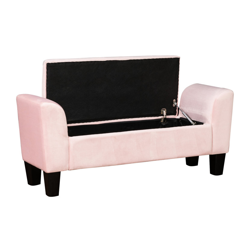Banc de rangement en velours rose avec pieds 55 po - Siège en bois massif et mousse