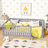 Floor Bed with High Fence Railings and Door, Rubber Wood Safety Guardrails for Compact Rooms-179504692-179504699-179504698