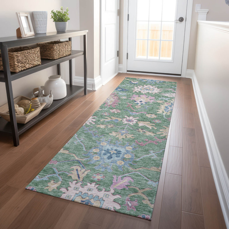 Machine Washable Indoor/Outdoor Cicel ACN1154 Sage Rug, Runner 2'3" x 7'6"