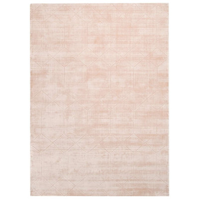 Tapis intérieur / extérieur rose en viscose tissé à la main à motif géométrique rose