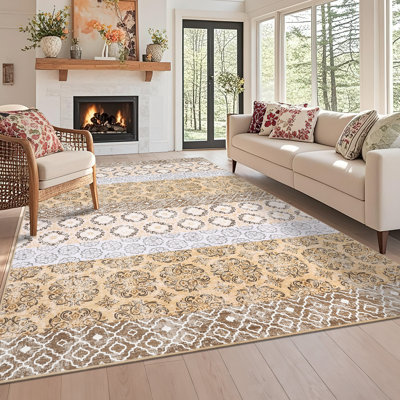 Grand tapis neutre lavable à la machine avec support en caoutchouc et tapis oriental résistant aux taches pour la salle à manger de bureau