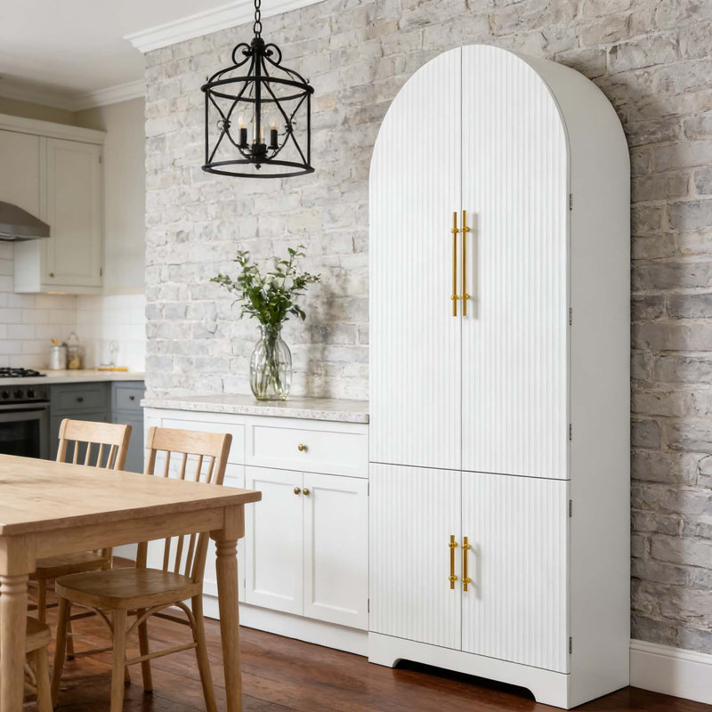 Armoire de cuisine avec armoires de rangement cannelées pour la cuisine, la salle à manger et la salle de bain, Blanc