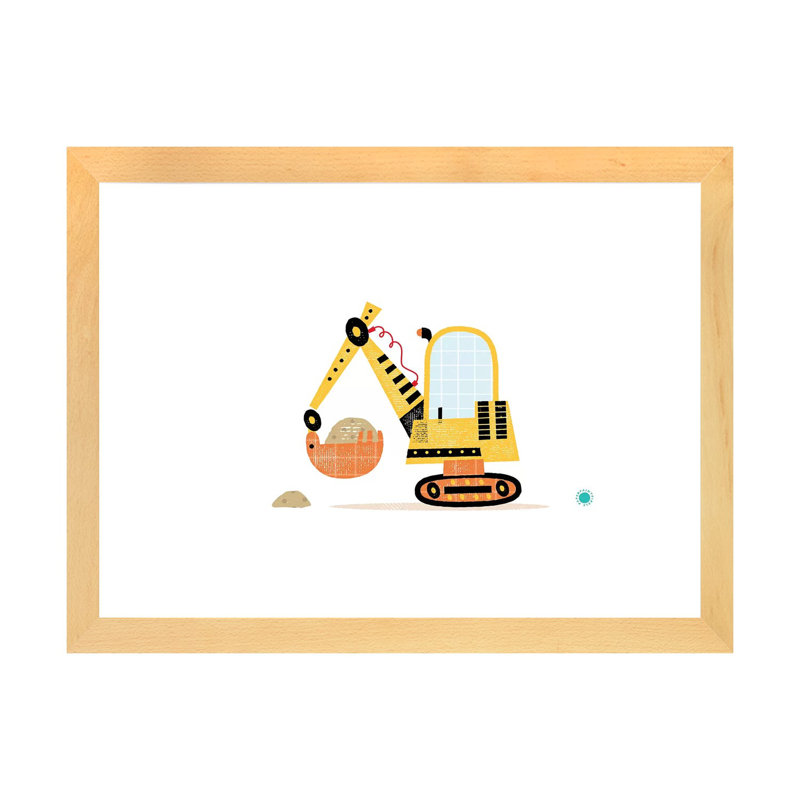 Excavator - impression d'art graphique, H 16 po x l 24 po x P 1 po, Blanc, Papier avec cadre beige