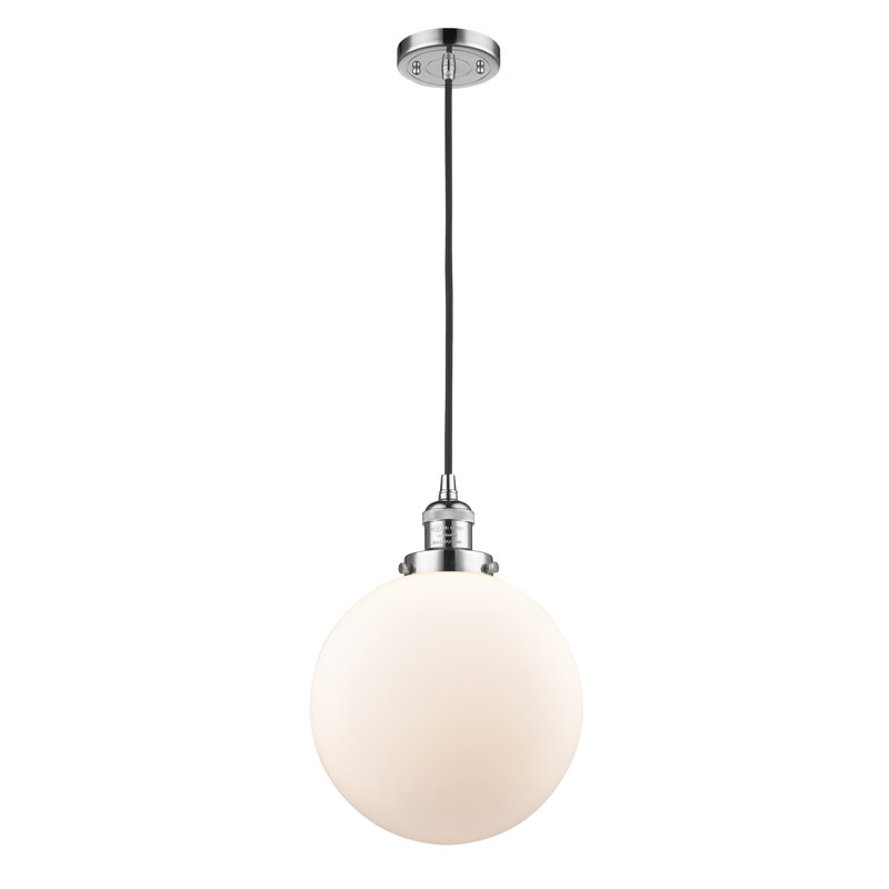 Luminaire suspendu sphère simple à 1 lumière Clermont, Chrome poli, Blanc mat, Ampoule DEL 6 watts Vinage
