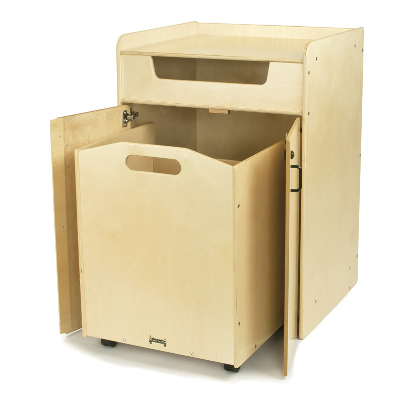 Natural Baltic Birch Mobile Book Return Cart with Lockable Doors