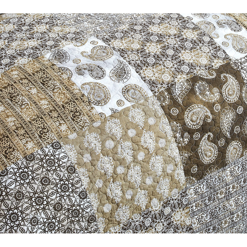 Cotton Blend Paisley Coverlet, Queen Bedspread + 2 Shams