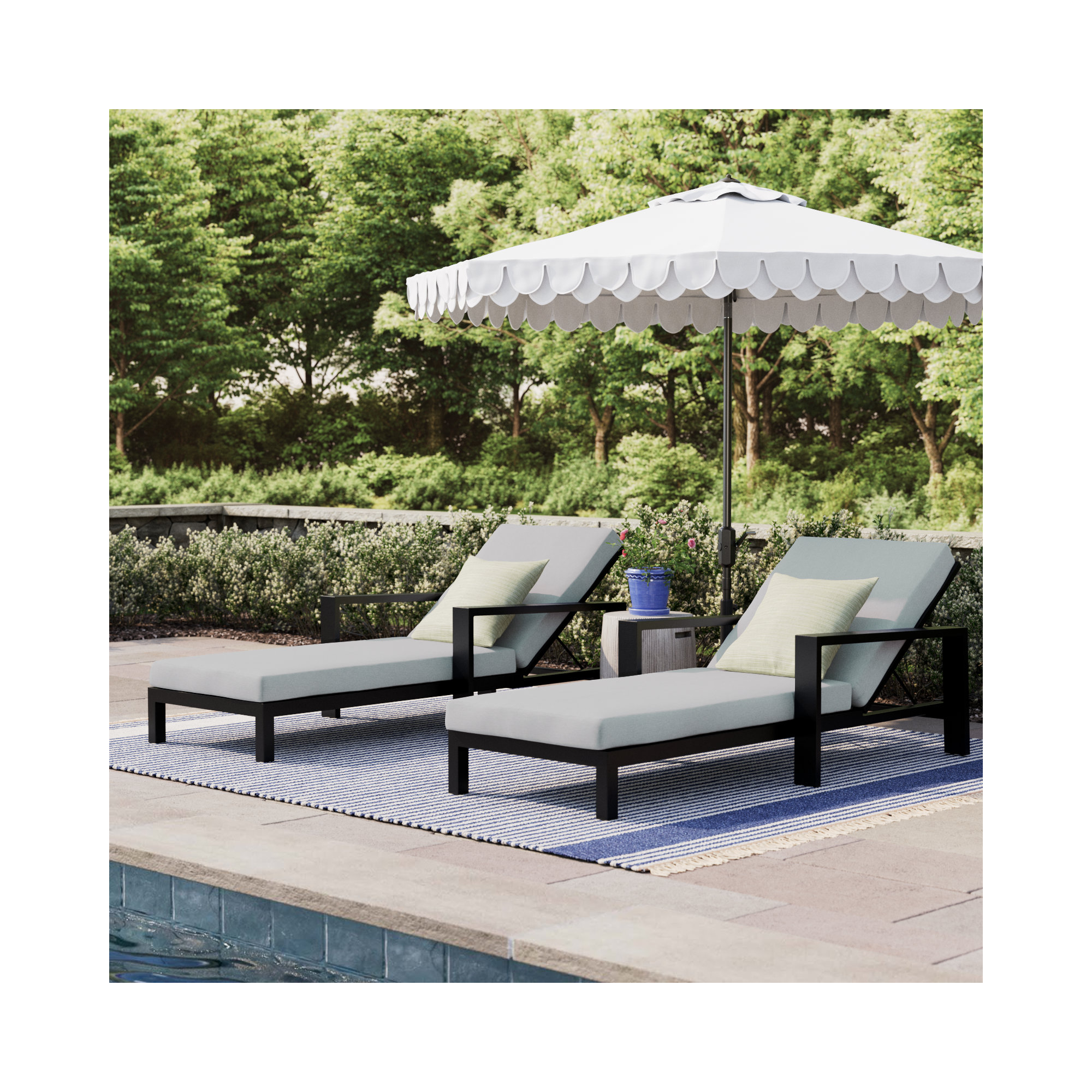 Hoyt 35'' Outdoor Metal Chaise Lounge, Grayish Cushion/Slate Black Frame