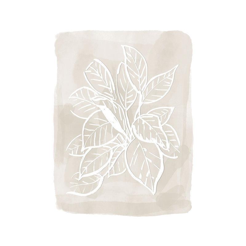 Tan and White Ink Plant Study - Painting Print, 46cm H x 30cm W, Wrapped Canvas