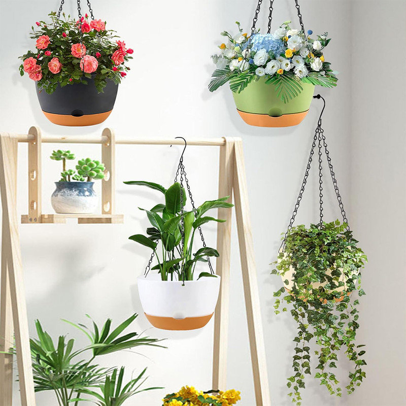 Modern 8 Inch Hanging Pots (4-Pack) - Sleek Round Hanging Planters For Houseplants, Succulents & Flowers - Weather-Resistant Indoor/Outdoor Hanging Baskets (Black)