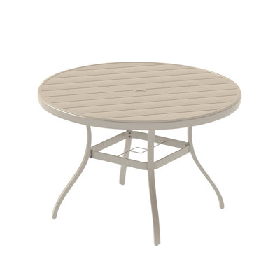 Outdoor Round Patio Dining Table for 4-6, All Weather Metal Dining Table with Umbrella Hole for Deck Lawn Garden Backyard