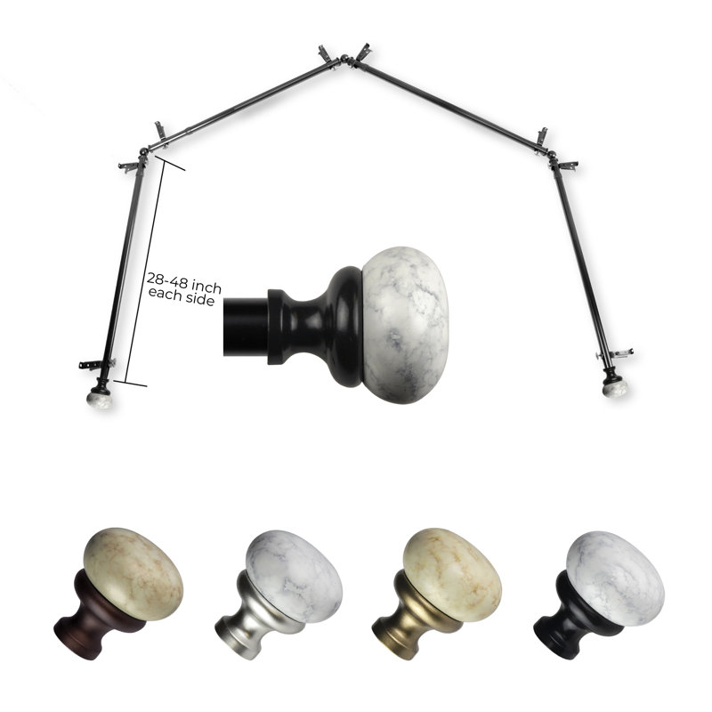 Mykena 13/16" 4-Sided Bay Window Curtain Rod, Black, 28"-48" (each side)