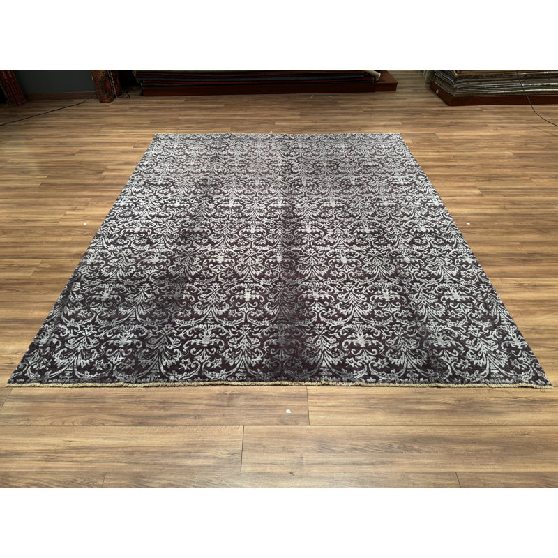 Original Hand Knotted Traditional Pattern Anthracite Wool Rug