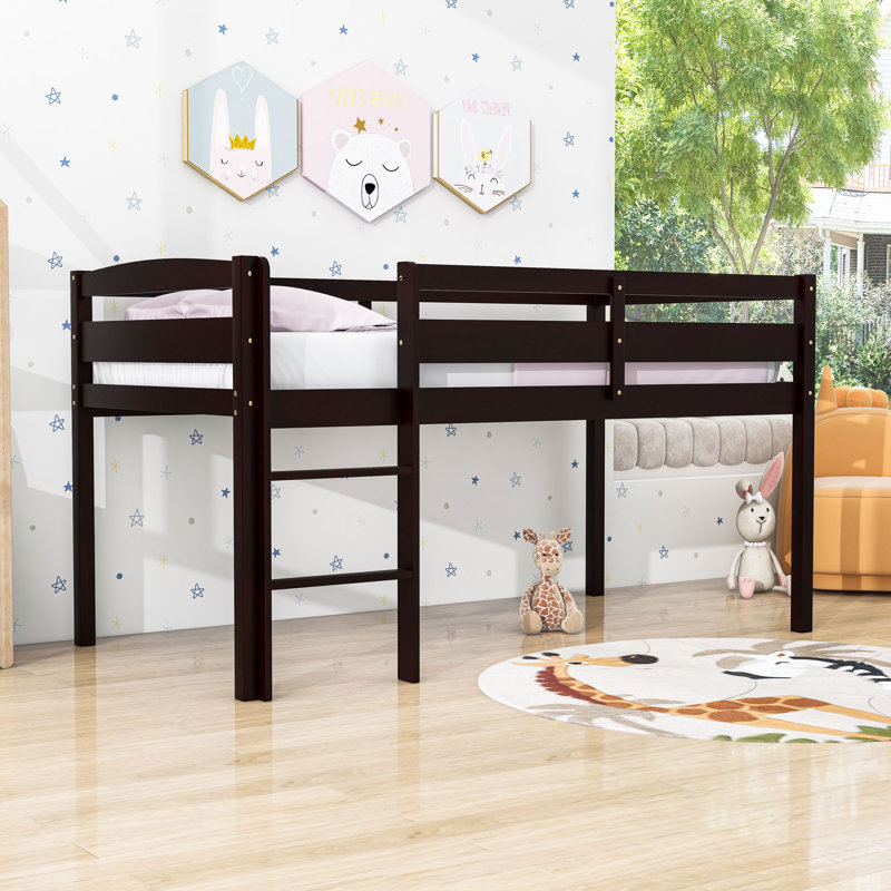 Twin Wood Loft Bed With Ladder, Espresso