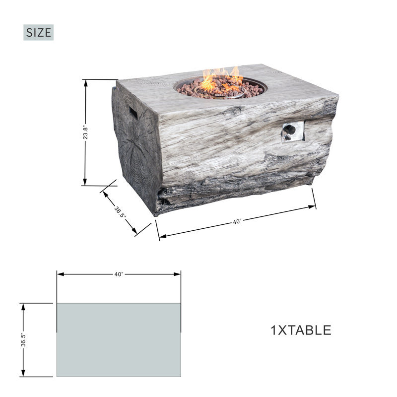 Adriyel Rectangle Concrete Propane Fire Pit Table with Hidden Fuel Tank, Gray