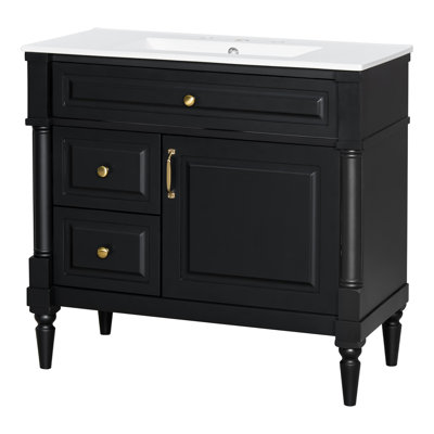 Amberlynn 36" Modern Bathroom Vanity with Ceramic Sink and Adjustable Shelf