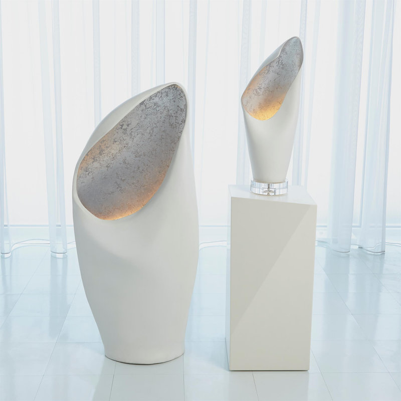 Cowl Lamp-White w/Leaf-Lg, Silver