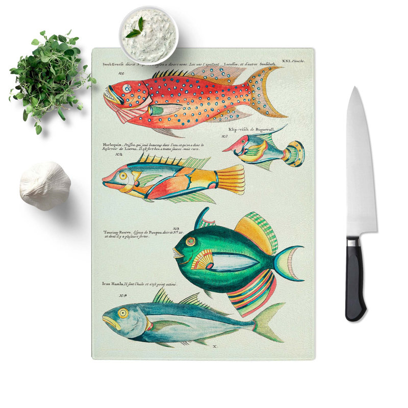 Glass East indies Fish Illustrations Xxi by Louis Renard Chopping Board, 39 cm W x 28.5 cm L