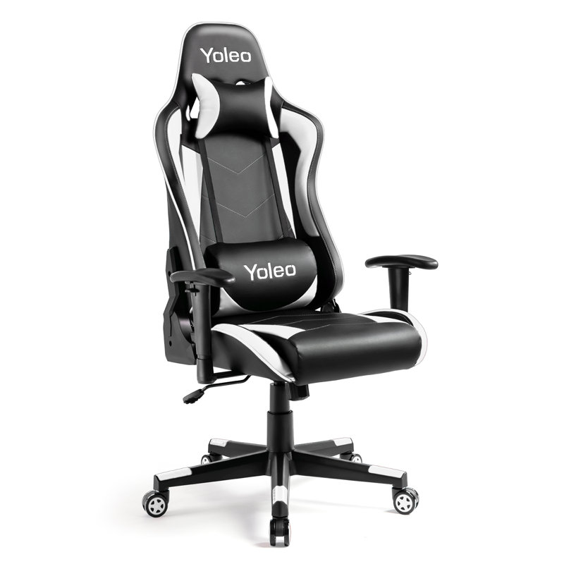 Blue Elephant Adjustable Reclining Faux Leather Swiveling PC & Racing Game Chair, Black/White