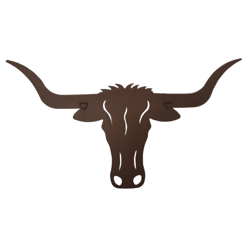 Dinel Brown Powder Coated Southwestern Longhorn Cow Small 14” Indoor Outdoor Hanging Metal Wall Décor