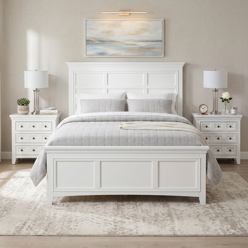 Ensemble de chambre à coucher Genesha, Blanc, Grand, 3 Pcs: Bed, 2 Nightstands