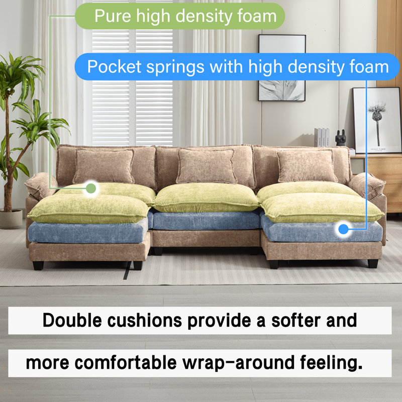 Canapé modulaire en U avec deux repose-pieds de 120 po Praylow, Chenille kaki