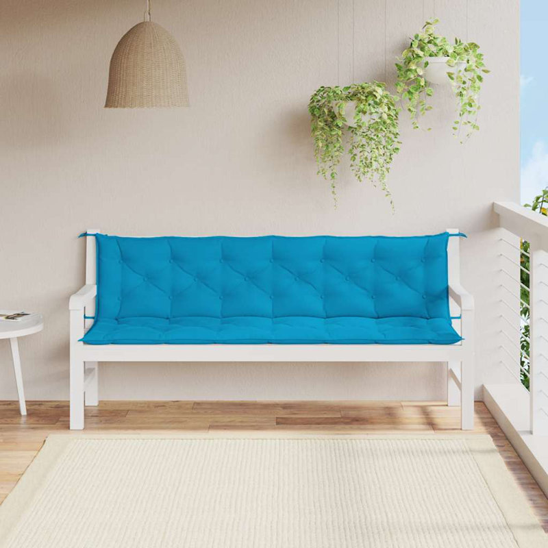 Garden Bench Cushion Set of 2 Light Blue Outdoor Garden Seating Pads, Fabric - Light Blue, 19.7" H x 78.7" W x 1.1" D