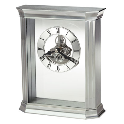 Modern & Contemporary Roman Numeral Metal Quartz Movement / Crystal Tabletop Clock in Silver