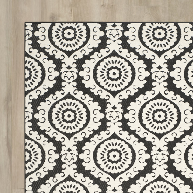 Tapis noir / blanc intérieur / extérieur, Rectangle 8 pi x 11 pi 2 po
