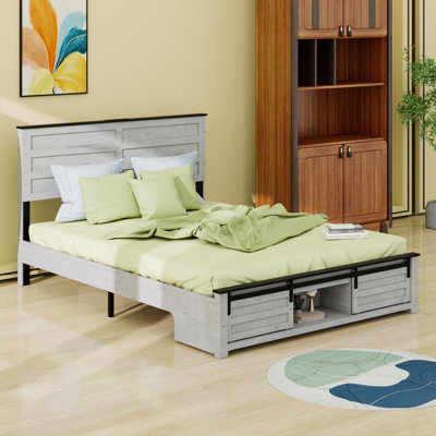 Modern Bed With Headboard, Wood Platform