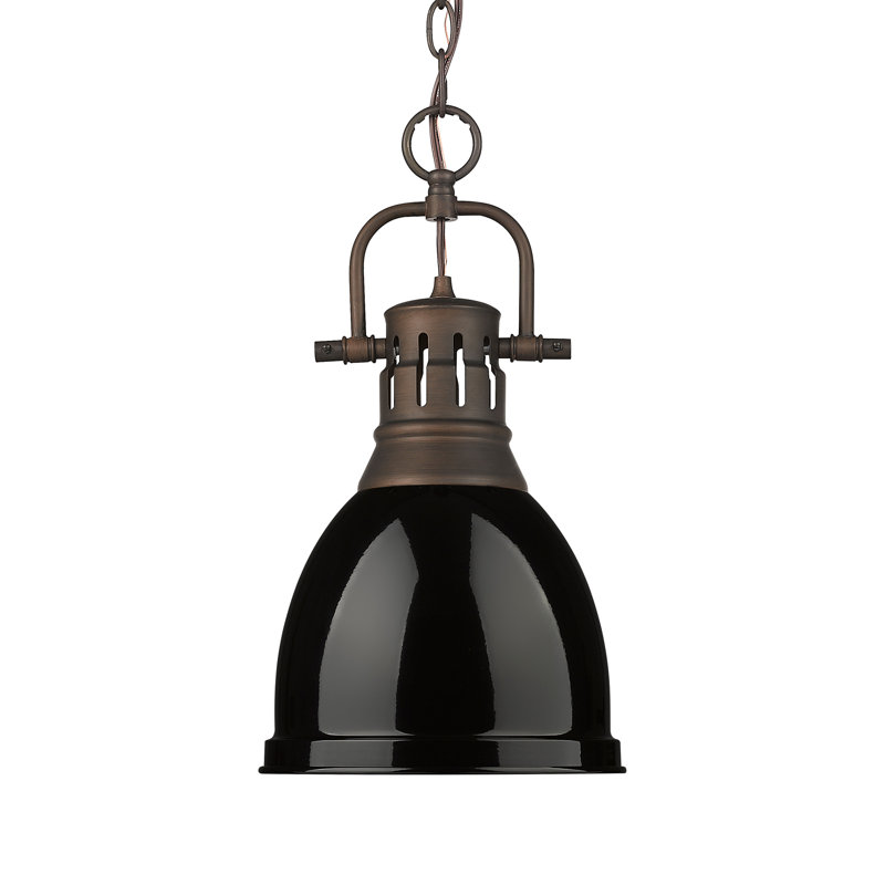 Luminaire suspendu 1 lumière avec chaîne Aljona, Noir, noir, noir, noir, Bronze huilé, H 16,5 po x l 8,875 po x P 8,875 po