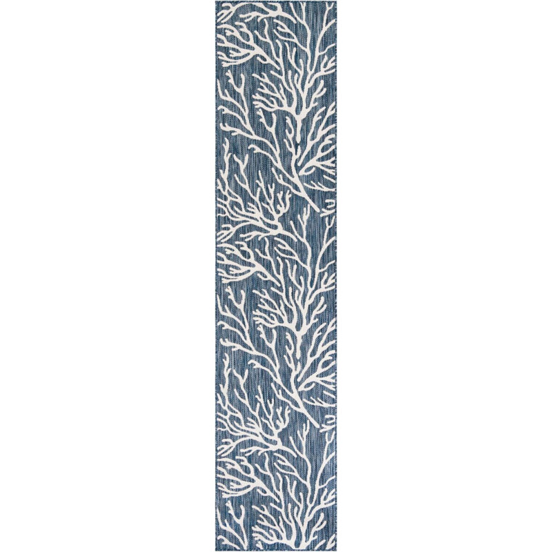 Tapis bleu contemporain Azilynn, Tapis de couloir 2 pi 7 po x 12 pi