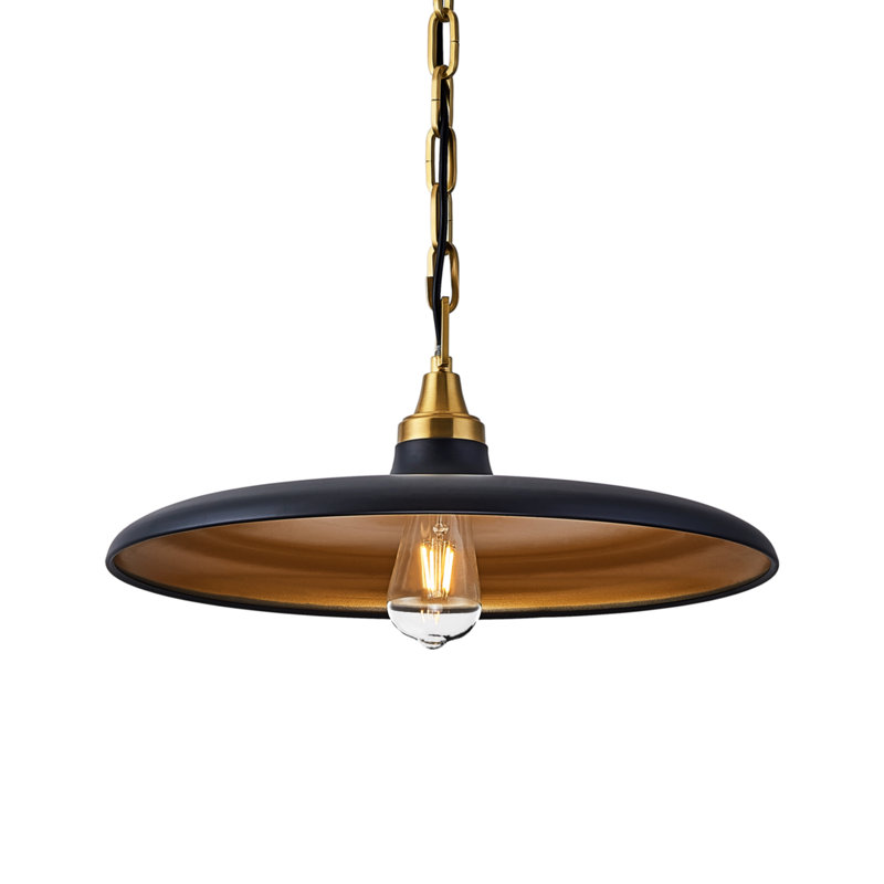 18” Wide Modern Pendant Light – Black Metal Shade with Gold Interior, Matte Black