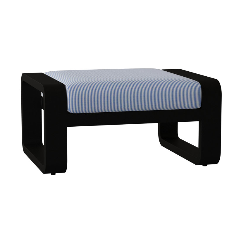 Vale Outdoor Ottoman, Textured Black, Canvas Heather Beige Sunbrella® Canvas