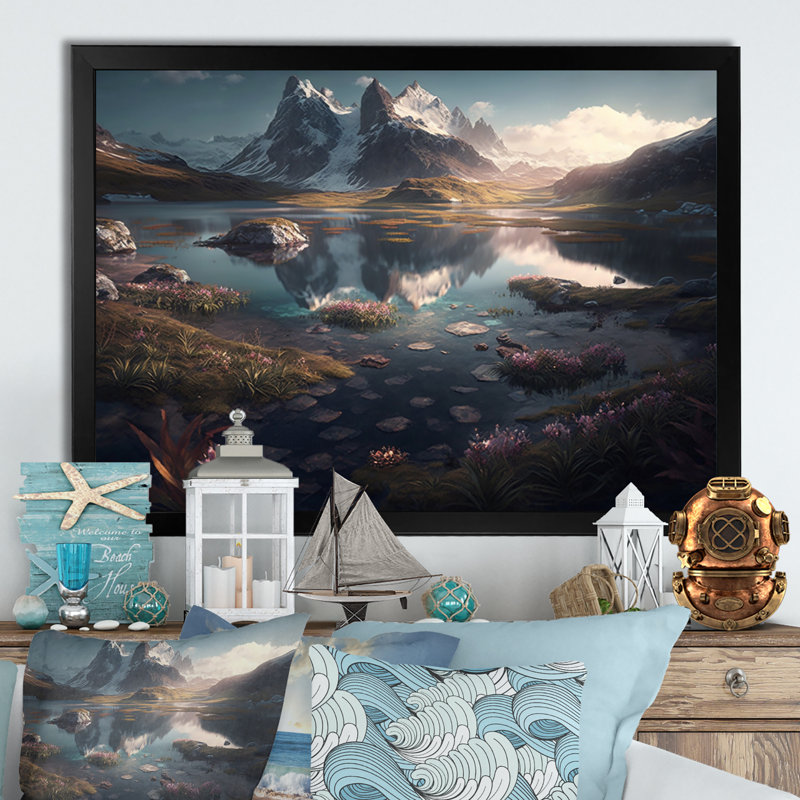Montagne - reproduction sur toile, Impression noire sur toile encadrée, L 20 po x H 12 po