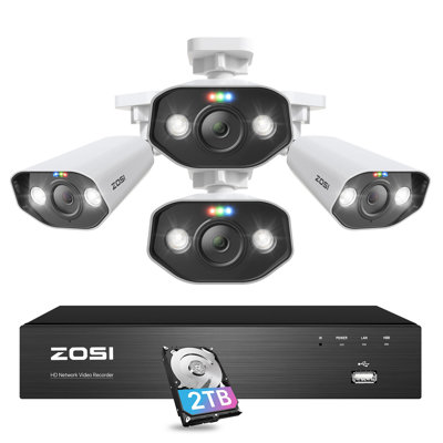 8Ch 5MP PoE Spotlight Security Camera System Outdoor with 2-Way Audio, Color Night Vision, 2Tb HDD -  ZOSI, 8HN-1825AW4-20-US-A10