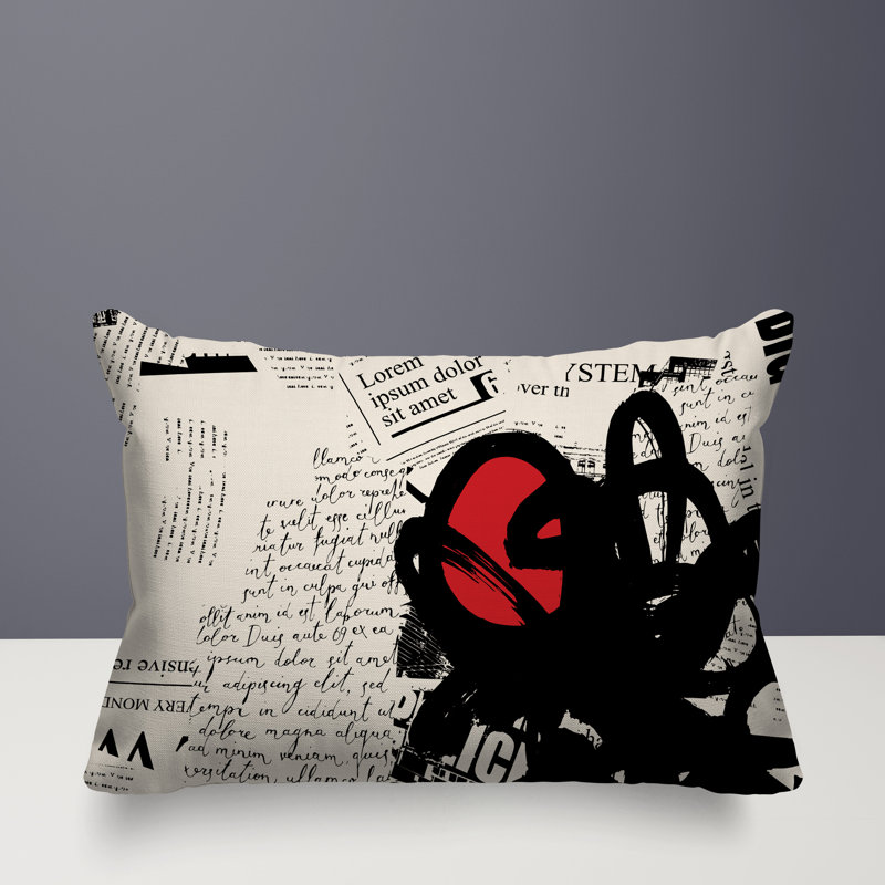 Oreiller rectangulaire réversible intérieur / extérieur Cena, H 18 po x l 25 po, Rouge / noir / blanc cassé
