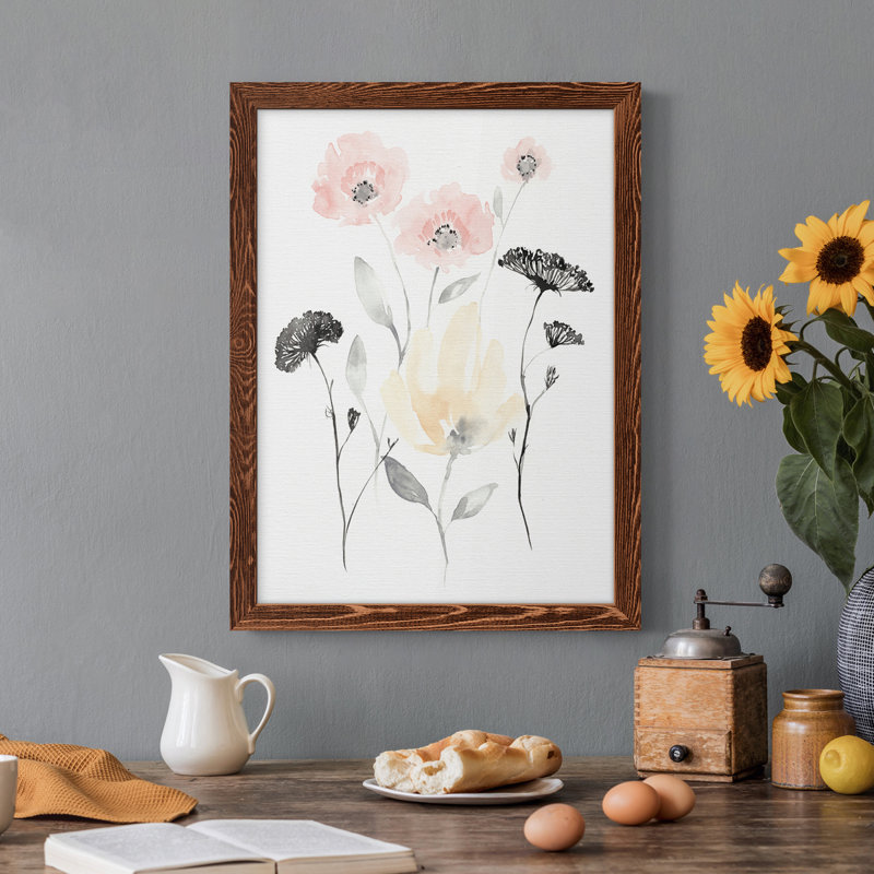 «Blush & Black Wildflowers I», toile encadrée de qualité supérieure - prête à être accrochée, H 20 po x l 17 po x P 1 po
