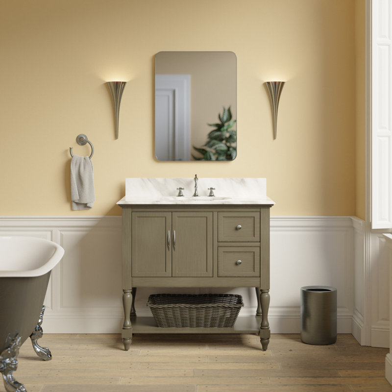 Hampton 36'' Single Bathroom Vanity with Top, Weathered Gray, Carrara Marble