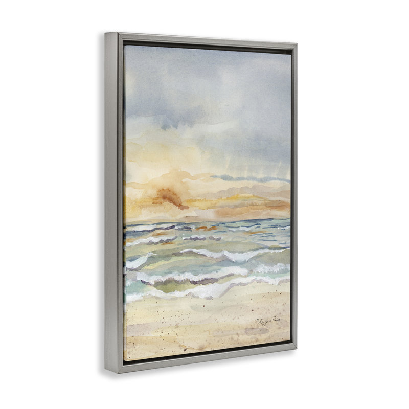 Cadre flottant Sunrise Serenity Sea Waves, design par Audrey Jeanne Roberts, Cadre flottant gris lustré, H 31 po x l 21 po