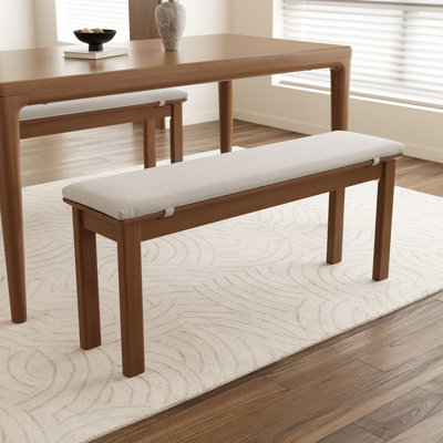 Banc de salle à manger en bois massif Adryell avec coussin en lin amovible