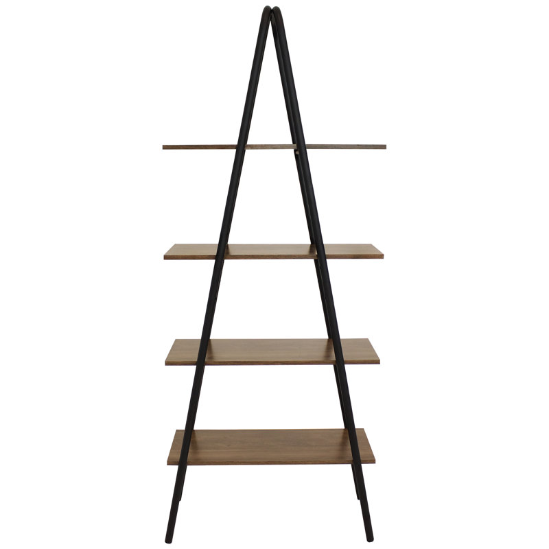 68.5" H Industrial-Style 4-Tier A-Frame Ladder Shelf, Brown