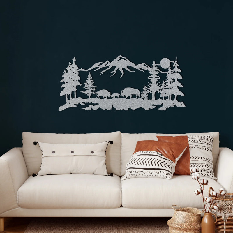 Rustic Landscape & Nature Wall Decor on Metal, Silver, 51cm H x 117cm W x 2cm D