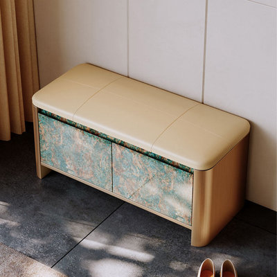 Banc à chaussures à porte coulissante en bois d'hévéa brun de style américain, 80 cm