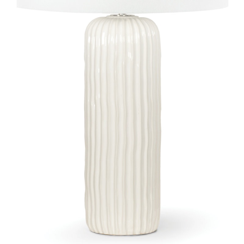 White Ceramic Table Lamp with Linen Shade and Polished Nickel Accents