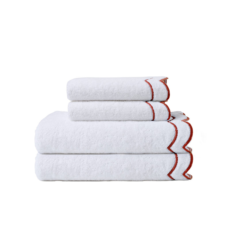 Peri Home Scallop 2 Bath+2 Hand Towel Set , Red